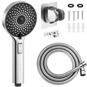 RV Shower Head with ON/OFF Switch, 5 Modes High Pressure RV Shower Head with hose, Shower Head Replcement for RV, Camper and Travel Trailer, with Adhesive Bracket, Polished Chrome