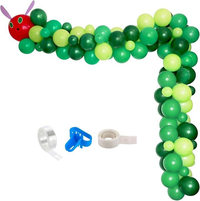 146Pcs Green Caterpillar Balloon Garland Kit, DIY Caterpillar and Fruit Birthday Balloon Arch with Dark Green, Fruit Green, Red Balloons for Hungry Caterpillar Theme Party,First Birthday Baby Shower