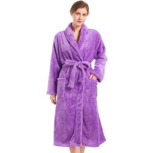 Inner Wish Womens Plush Fleece Robe, Cozy Warm Bathrobe Fuzzy Female Spa Robe With Pockets (Small-Medium, Violet)