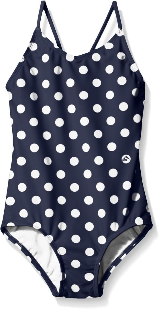 Kanu Surf Girls' Daisy Beach Sport One Piece Swimsuit (4, Suzie Navy Dot)