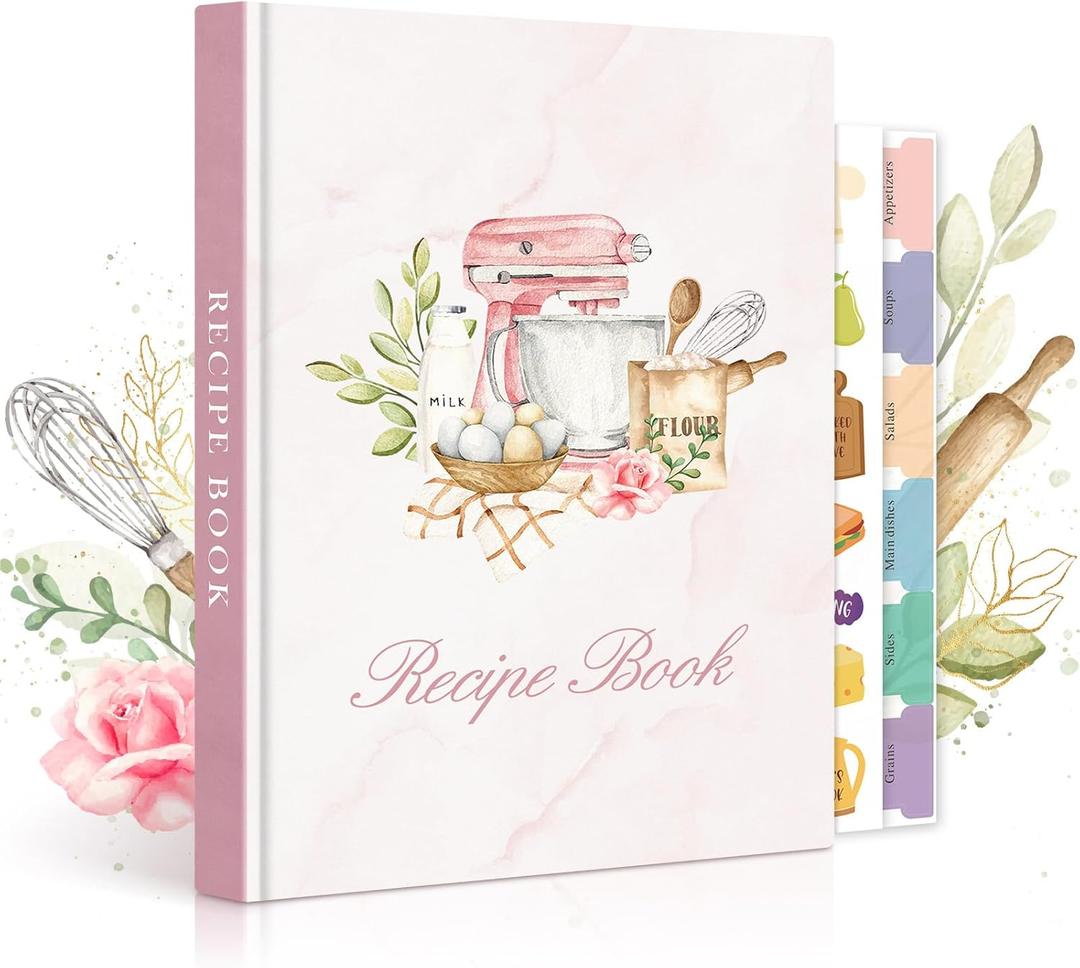 Lanpn Blank Recipe Book Cookbook for 70 Recipes, Waterproof A5 Empty Cooking Journal to Organize Your Family Recipes, Leather Cover Recipe Notebook with Stickers to Write in Your Own Recipes, Pink (Medium (5.9 x 8.7 inch))
