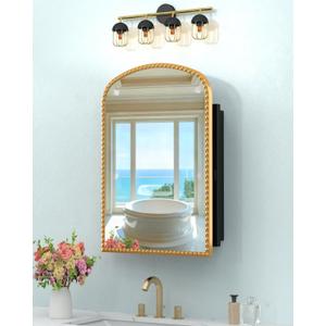 Bathroom Medicine Cabinet with Mirror, Wall Mount or Recessed Bathroom Mirror with Storage, Full-Metal 2 Adjustable Shelves and 1 Cabinet Organizer, Modern and Luxury Daisy Decor Bling Gold 20x28 Inch, No Light