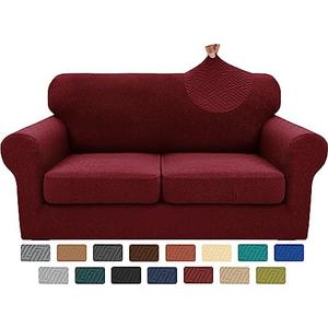 XINEAGE 2025 New 3 Pieces Couch Covers for 2 Cushion Sofa Super Stretch Loveseat Slipcover Pet Dog Universal Slip Cover Anti Slip Love Seat Furniture Protector (Wine Red, 55"-69")