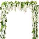 dallisten Wisteria Artificial Flowers Garland, 4Pcs 7.2Ft/Piece Silk Fake Wisteria Vine Kit, Hanging Flower for House Outdoor Garden Ceremony Outside Wedding Arch Floral Decor (4, White)
