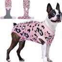 FUAMEY Recovery Suit for Dogs After Surgery,Soft Breathable Dog Bodysuit E-Collar & Cone Alternative Surgical Suit,Male Female Dog Neuter Spay Suits Anti Licking Wounds Onesie Pink Leopard L (L(Back:16.1-20.1in,WT:23-48lbs))