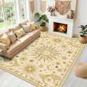 Vacuum-Friendly, 8x10 Washable Area Rug, Beige Camel Brown