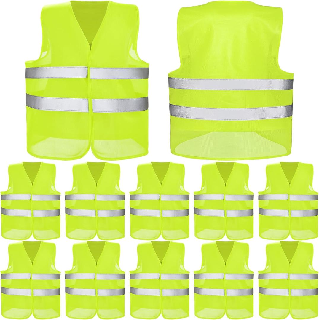 Coume 12 Pieces Safety Vests Bulk High Visibility Reflective Vests Mesh for Construction Working with 2 Reflective Strips