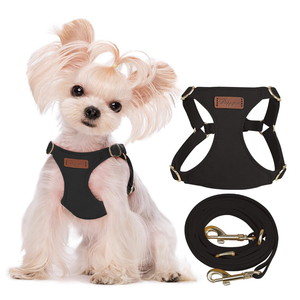 Puppytie No Pull XXS Puppy Harness with Multifunction Dog Leash,Soft Adjustable No Choke Escape Proof Pet Harness Vest,Black,XXS