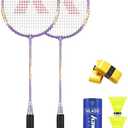 Kawasaki Badminton Set with 2 Badminton Rackets, 3 Shuttlecocks, and Carrying Bag (PURPLE)