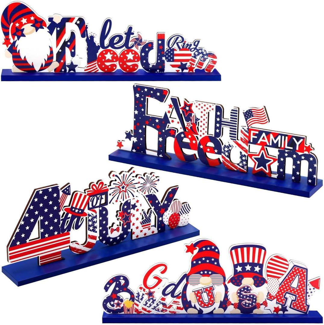 Hommtina 4 Pcs 4th of July Decorations Patriotic Decorations 4th of July Gnomes Memorial Day Decorations Red White and Blue Decorations for House School Classroom