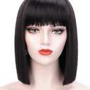 Short Black Wigs for Women Costume 12'' Black Bob Wig with Bangs Cute Natural Soft Hair Wigs for Daily Party AD016BK1