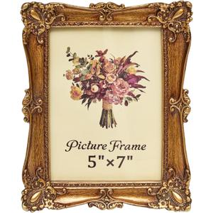 JANDERART Vintage Picture Frame 5x7 Inch, Antique Ornate Photo Frames with Glass Front, Tabletop & Wall Hanging, Photo Display, Gift Ideas, Gold