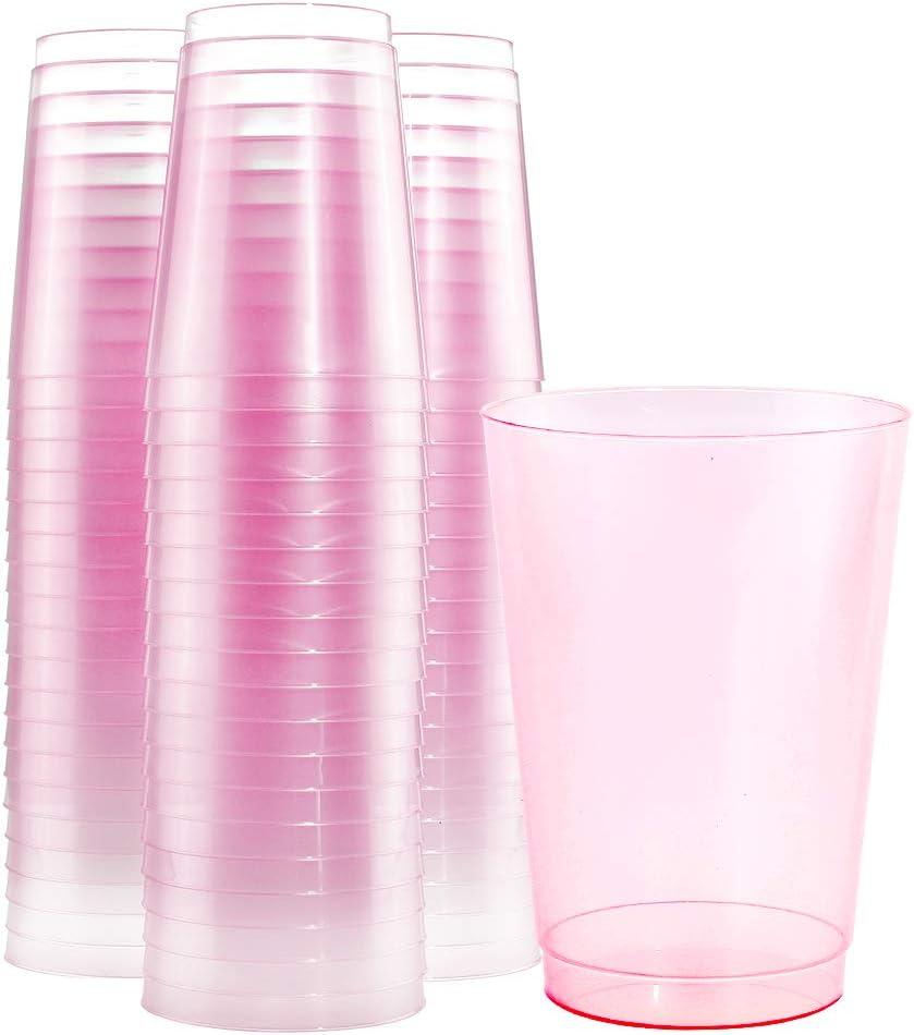 bUCLA 100pcs 12OZ Pink Plastic Cups - Premium Unbreakable Disposable Pink Solo Drinking Cups - Ideal for Wedding, Party & Valentine's Day