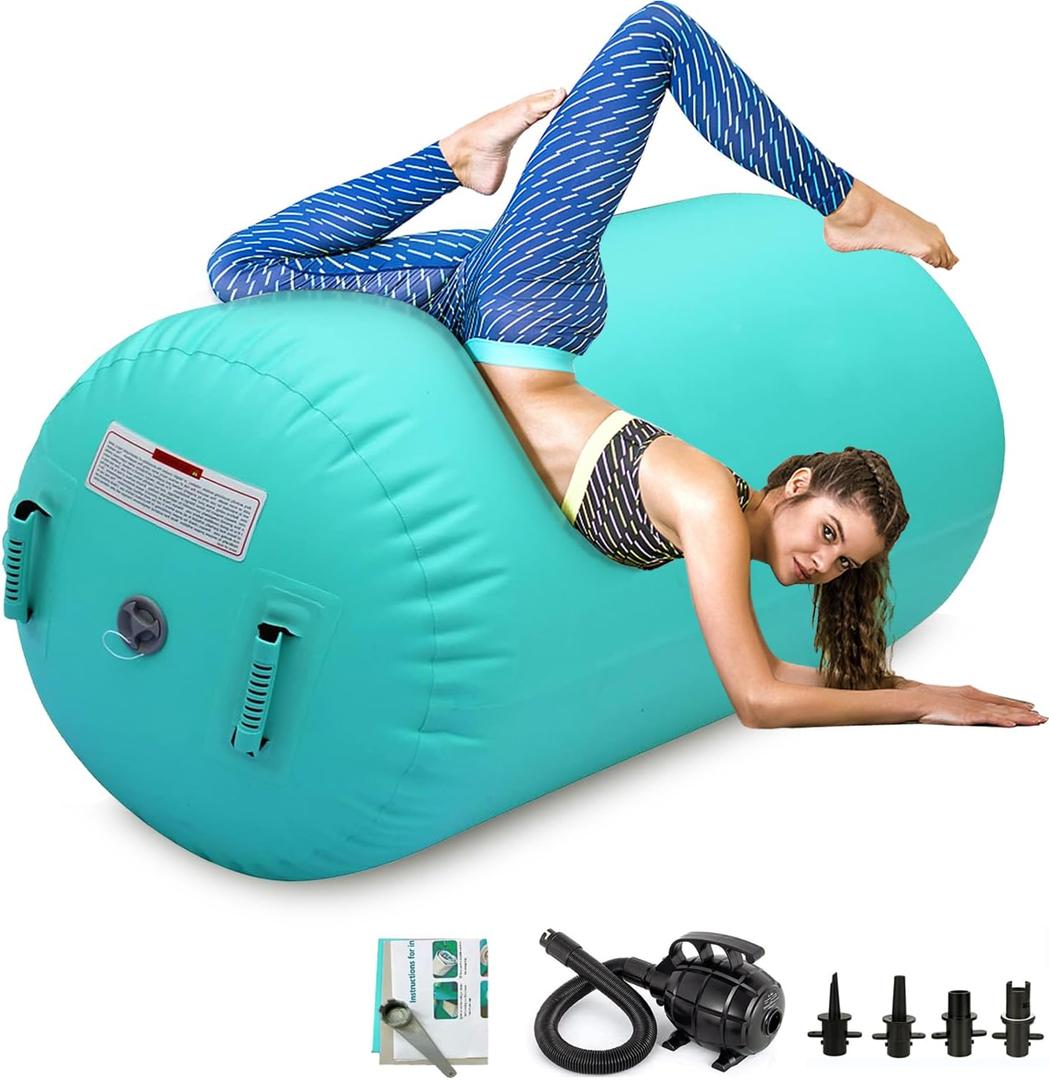 CZGBRO Air Roller Gymnastics Barrel Inflatable Tumbling Roller Air Mat Octagon Mat with Electric Pump for Backhandspring Training Cheerleading Home Use (3.3ftx23.6inch, Green)