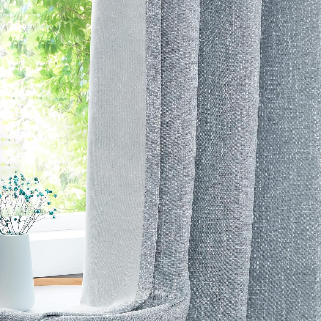 Tan Solid Full Blackout Curtain Heavy Linen Texture Window Treatment for Bedroom Thermal Insulated Energy Efficient Drapes 8 Grommets Top for Living Room with Liner, Tan, 50" x 84", 2 Panels