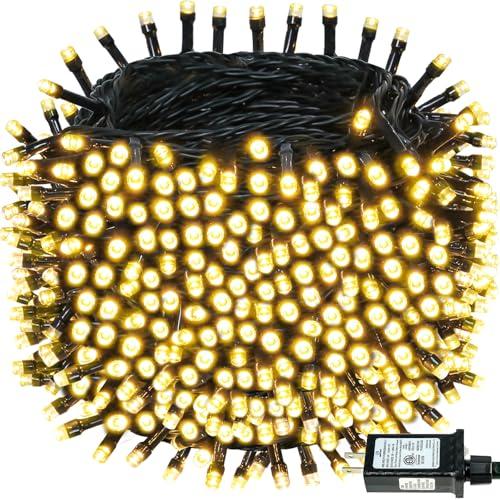 BHCLIGHT Extra-Long 165FT 500LED Christmas String Lights Outdoor/Indoor, Timer & Memory & 13 Modes, Warm White Christmas Lights Waterproof Green Wire Tree Lights for Xmas Holiday Party