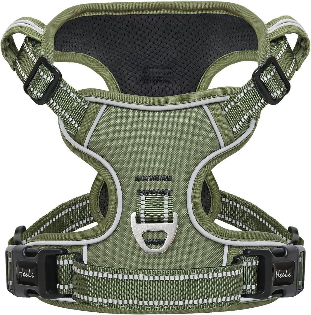 HEELE Dog Harness, Dog Harness for Small Medium Large Dogs No Pull Adjustable Padded Reflective Harness with Handle for Walking Training, Green, XS