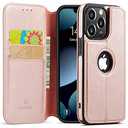 Casus Logo View Compatible with iPhone 13 Pro Wallet Case Slim Magnetic Flip Cover Faux Leather with Card Holder Slot Thin Kickstand (2021) 6.1" (Rose Gold)