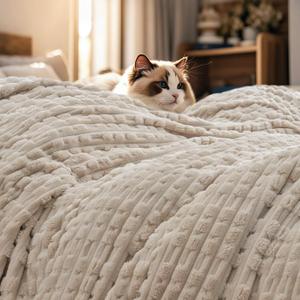 PHF Ultra Soft Flannel Fleece Blanket Twin Size, Lightweight 3D Jacquard Fleece Blanket, No Shedding, No Pilling, Luxury 340GSM Aesthetic Fluffy Cozy Bedding for Bed Room Decor, 66"x90", French Oak