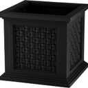 Rattan Style Outdoor Planter Box - 14.65-Inch-Square Decorative Flower or Plant Pot - Garden, Patio and Front Porch Decor by Pure Garden (Black)