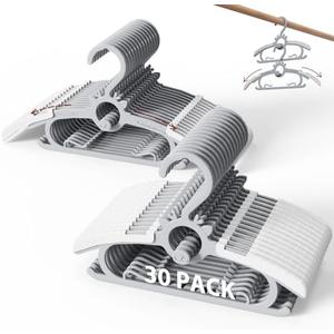 Kids Hangers 30PCS, 11"-14" Extendable and Stackable Baby Hangers, 45g Ultra-Thick Space Saving Non-Slip Plastic Hanger for Infant, Toddler and Nursery Closet, Gray