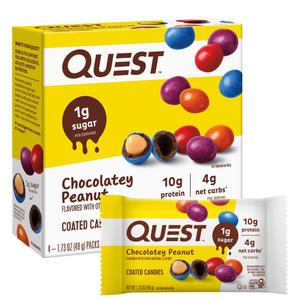 Quest Nutrition Coated Candies, Chocolatey Peanut, 1g Sugar, 10g Protein, 4g Net Carbs, Gluten Free, Keto Friendly, 4 Count BB Date 04/29/26