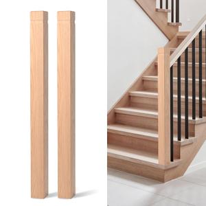 tonchean 2Pcs Solid Red Oak Stair Newel Post, 3.5 x 48 inch Wood Balusters with a Single Groove for Staircase, Interior Railing Newels for Stair Replacement