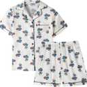 Veseacky Classic Silk Nightwear for Little Girls Notch Collar Button Down Satin 2 Piece Pajama Set (Ball Game Fan,Size 6)