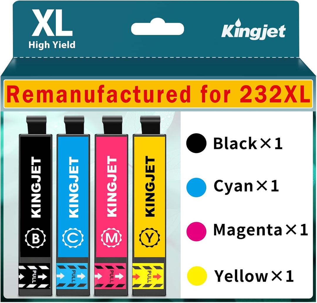 Remanufactured for 232XL Ink Cartridges Combo Pack Latest Upgrade Replacement for 232 Ink Cartridges for Printer XP-4200 Ink XP-4205 WF 2950 WF-2930 Printers Ink,Replacement for 232 XL Printer Ink (232XL Black, Cyan, Magenta, Yellow)