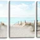 3 Piece Large Canvas Bedroom Wall Art Beach Blue Sea Blue Sky Print Picture Framed Wall Decor for Living Room Bathroom Modern Home Decor Artwork Ready to Hang Coastal Wall Decorations Size 16x24x3