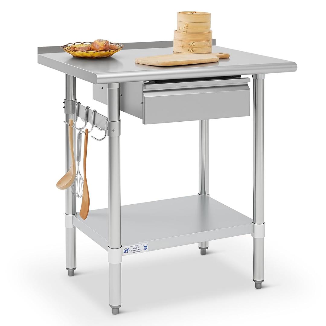 Hally 24"x30" Stainless Steel Prep Table Commercial Work Table Backsplash