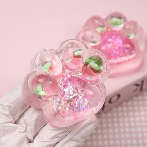 4 Pcs Cat Paw Strawberry Squishy Toys, Cute Handmade Taba Squeeze Toy, Kawaii Pink Squishies Sensory Pinch Toy, Clear Soft Kitty Stress Relief Squishy Fidget Toys for Adults Pack of 2