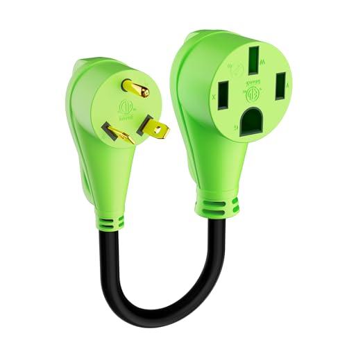 30 Amp to 50 Amp RV Adapter Cord, NEMA TT-30P Male to NEMA 14-50R Female, Dogbone RV Trailer Camper Converter, Grip Handle, STW, ETL, 10AWG, Heavy Duty Electrical Power Cable, 12in, 1ft, Green