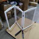 ZJSF Freestanding Panel Dog Gate for Indoor, Doorways,Stairs, or Hallways,Foldable Wooden White Dog Gates for House,Pet Gate for Dogs,Dog Fence, Puppy Gate,Support Feet Included,32 "Height-3 Panels