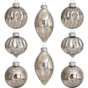 Deloky 8 Pcs Mercury Glass Christmas Hanging Ornaments - Silver, Vintage Glass Ball Ornaments for Tree - Christmas Holiday Party Home Decor
