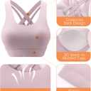 Sports Bras for Women, Criss-Cross Back, Adjustable Wire-Free Medium Support Workout Bra with Removable Cups (Large, Pink - 3 Adjustable Hook)