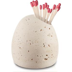 DoubleFill Travertine Match Holder Toothpick Holder 3x3x3 Inch Cute Matches Jar Box for Candles Match Toothpick Bathroom Home Decorations Gifts, Matches Not Included
