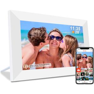 Frameo 10.1" Digital Picture Frame White, Smart WiFi Digital Photo Frame with IPS Touch Screen, 1280x800 HD Display, 32GB Auto-Rotate Wall Mountable, SD/USB Slot, Instant Sharing via Frameo App