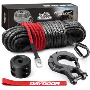DAYDOOR Synthetic Winch Rope, 1/4 Inch x 50ft 10,000LBS Synthetic Winch Line, Winch Cable for Offroad Vehicle 4WD ATV UTV, Synthetic Rope with Forged Winch Hook and Rubber Stopper (Gray)