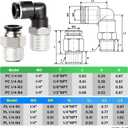 TAILONZ PNEUMATIC Elbow and Straight Combination 1/4 Inch Tube OD x 3/8 Inch NPT Thread Push to Connect Fittings PC-1/4-N3+PL-1/4-N3(Pack of 12)