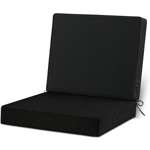 24x24 Outdoor Cushions for Patio Furniture, Waterproof Outdoor Chair Cushions with Non-Slip Ties and Handle, Washable Deep Seat Cushions for Outdoor Furniture with Removable Cover, Black