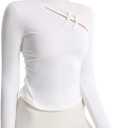 JBT Workout Tops for Women Long Sleeve Athletic Yoga Shirt Lightweight Exercise Shirt Elegant Design Crop Tops for Women (Large, White)