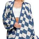 Womens Checkered Sweater Color Block Plaid Cardigans Oversized Long Sleeve Knit Open Front Coats, Size M