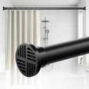 No-Twist Shower Curtain Rod by EZFurni, 4282 Inch Heavy Duty Tension Rod with Lock-In Stability, No Drill, Spring-Loaded Non-Slip Secure Hold for Bathroom, Window, Closet, 1.26" Diameter, Black