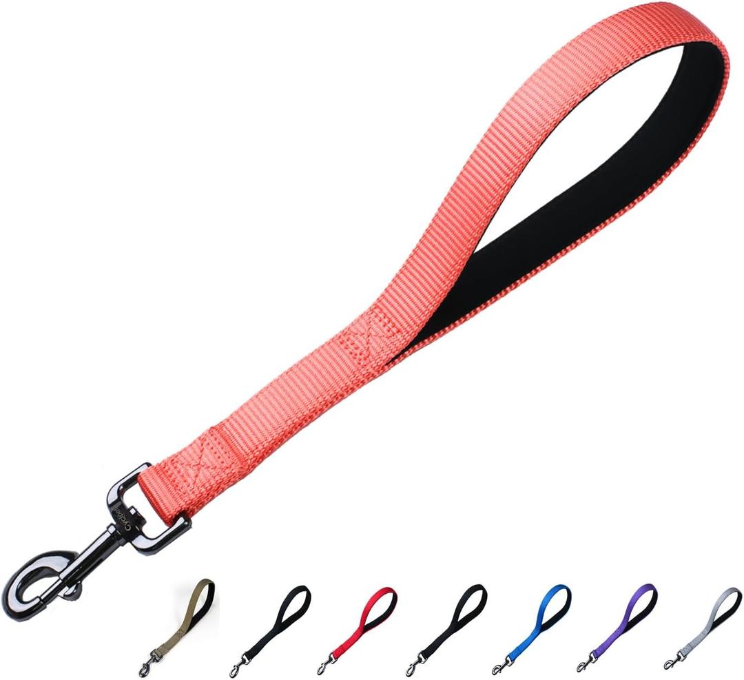 Advanced 12 Inches Nylon Short Dog Leash with Soft Comfortable Padded Handle for Large Medium Breed Dogs Daily Use Jogging,Walking,Training etc. (12 Inches, Living Coral)
