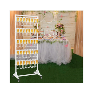 Champagne Wall Holder for Party Holder Up to 80 Cups, 5 Layer Movable Champagne Flute Holder Display, Metal Champagne Wall Stand, Drink Wall for Wedding, Bar Decor White 26"D x 16.5"W x 63"H