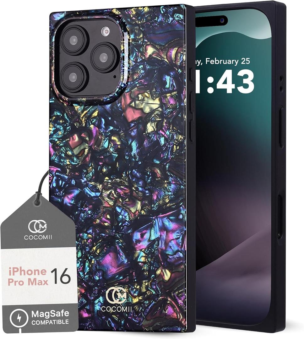 COCOMII Rectangle Case for iPhone 16 Pro Max, Compatible with MagSafe, Nebula Abalone Shell