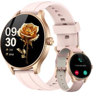 Fitpolo Smart Watch for Women Android iPhone, 1.27'' HD Fitness Tracker with Bluetooth Call & Answer, IP68 Waterproof, Heart Rate/SpO2/Sleep Monitor, Built-in AI Voice, 105+ Sports Modes (Pink)
