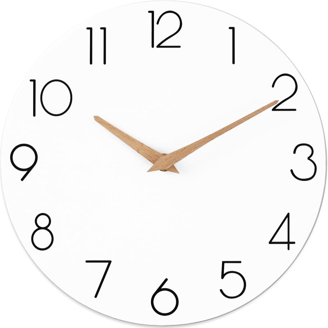 Wall Clock, White Silent Non-Ticking, Decorative Battery Operated Wall Clocks for Bedroom, Kitchen, Home, Office, School, Hotel (8 Inch)