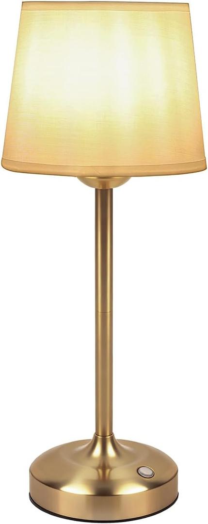 Cordless Table Lamp Gold with Dimmer, 4000mAH Battery Operated Lamp Rechargeable, 3 Color Temperature Touch Control Fabric Desk Light for Dining Room, Bedroom, Bar, Patio, Counter, Restaurant, Gold 